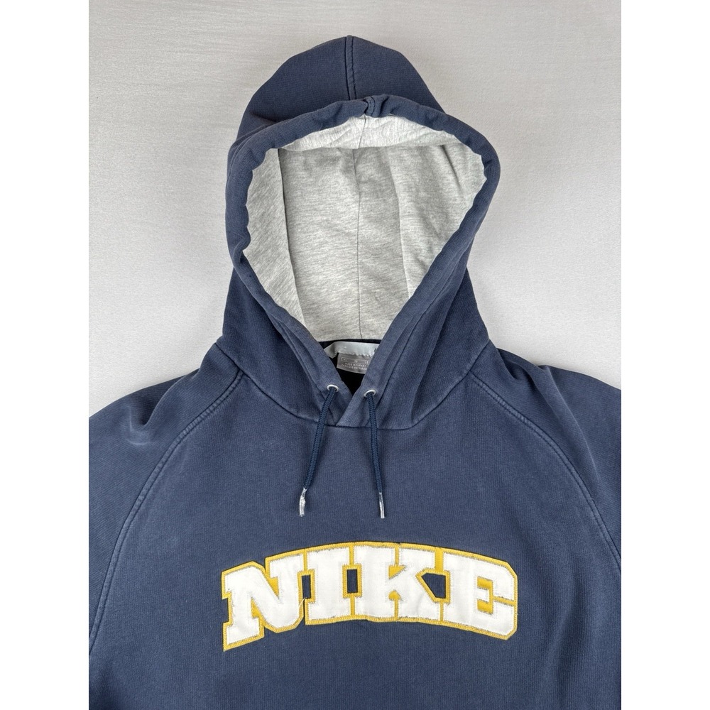 Vintage Y2K Nike Hoodie Center Spell Out Navy Pullover Silver Tag XL - Picture 2 of 15